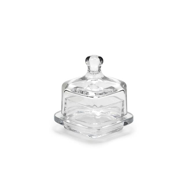 Round Butter dish with cover clear glass with 3 bees in cover Made in France 