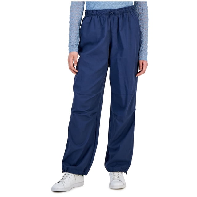 Hippie Rose Womens Bungee-Hem Straight Leg Cargo Casual Pants, darkblue, L