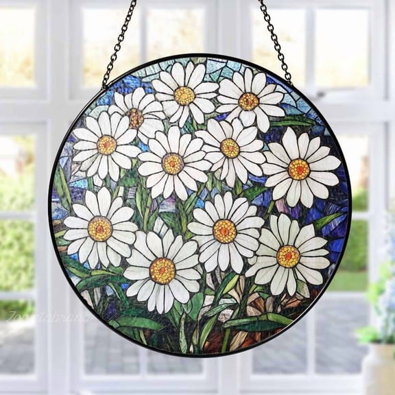 Daisy Stained Glass Suncatcher, Bright Floral Window Hanging Decor, Daisy Lovers Gift, Birthday Suncatcher Gift, Nature Lovers Decor Gift