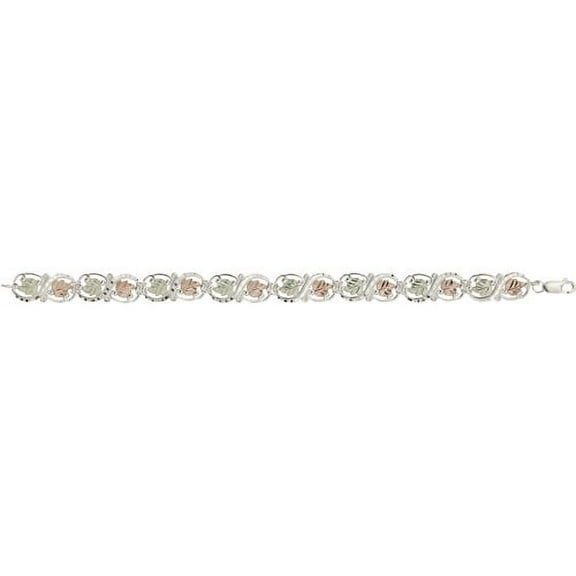 Sterling Silver 12kt Gold Leaf Accented Diamond-Cut Vine Bracelet, 7.75