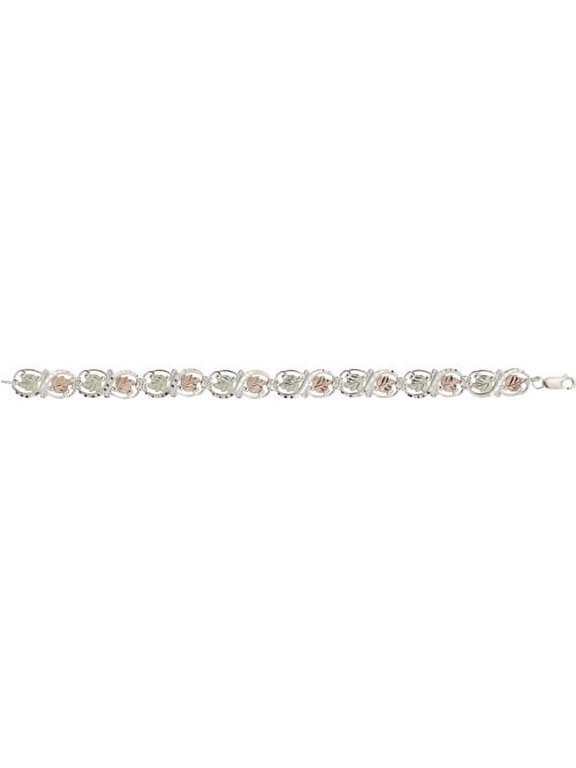 Sterling Silver 12kt Gold Leaf Accented Diamond-Cut Vine Bracelet, 7.75
