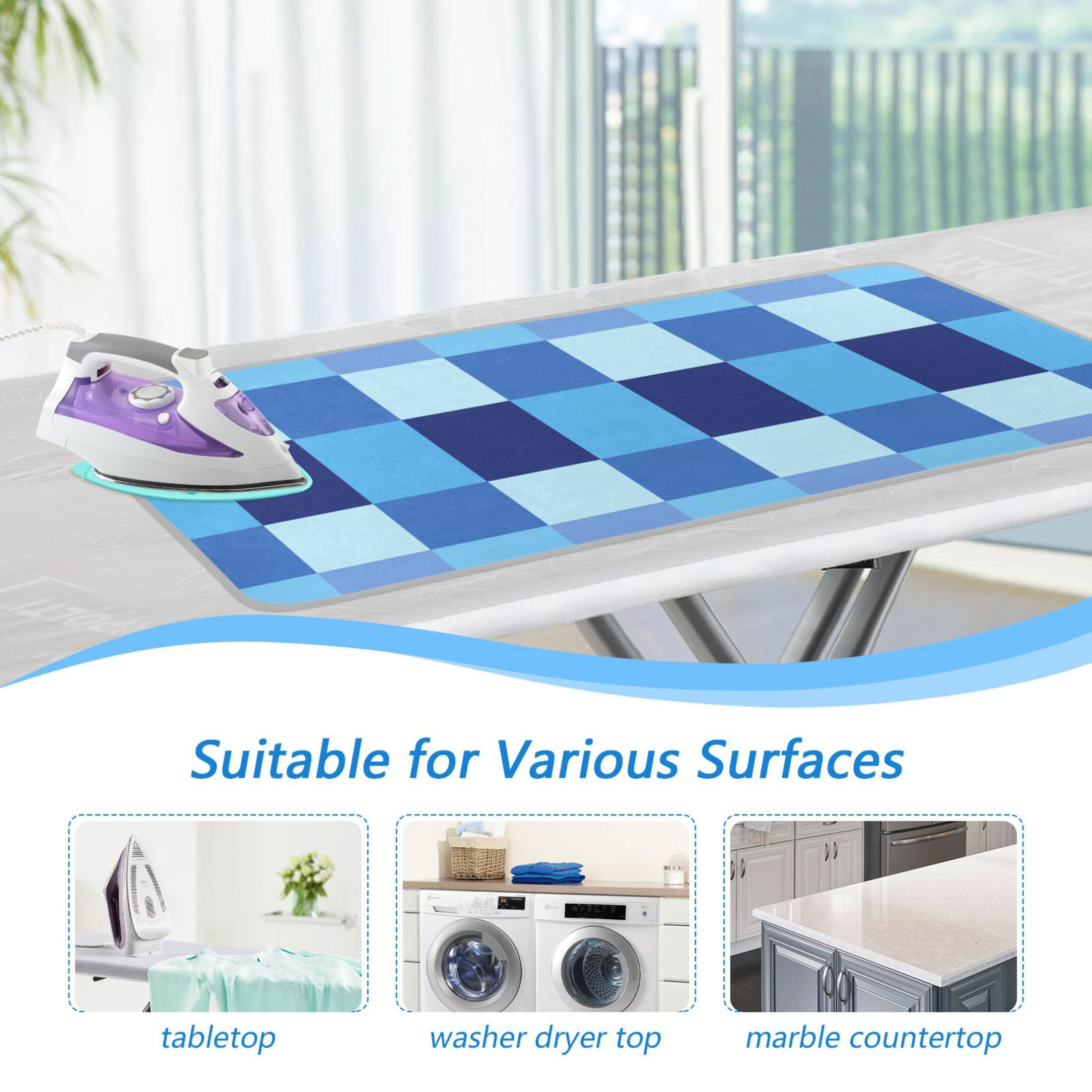 Blue Checkerboard Pixel Art Ironing Mat Blanket Portable Travel Ironing Pad Heat Resistant Pad 47.2" x 27.6”