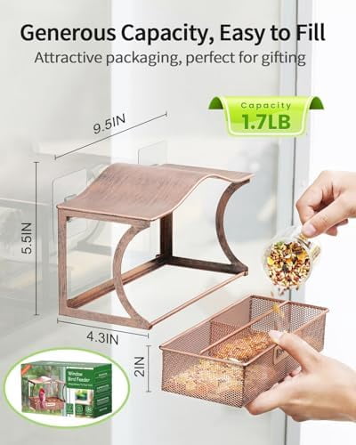 Window Bird Feeder, Metal - with Strong Suction Cups, Large Outdoor for Viewing Bird Watching Gift (Curved)