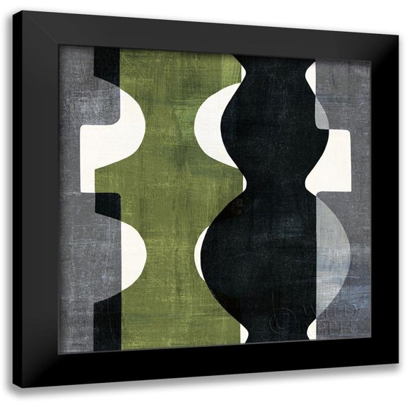 Wild Apple Portfolio 12x12 Black Modern Framed Museum Art Print Titled - Geometric Deco II with Green