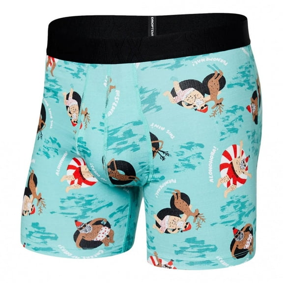 Saxx Underwear Droptemp Cooling Cotton Men's Boxer Briefs Small - Postcard From Santa / Turquoise