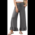 thumbnail image 1 of Pantalones Palazzo de Pierna para Mujer, Cintura Alta, Elásticos, con Cordón y Bolsillos, Color Gris, Talla M, 1 of 8