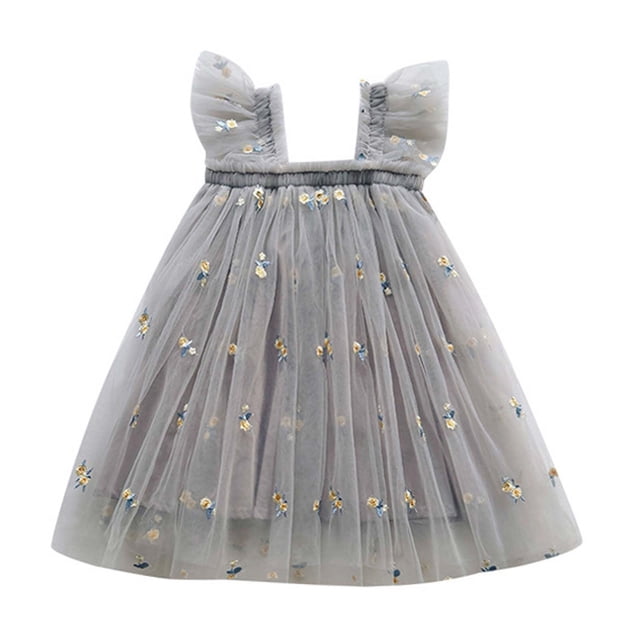 Robe Princesse Brodée à Manches Volantées pour Tout-Petites Filles, Robe de Danse, Fête, Floral, Vêtements