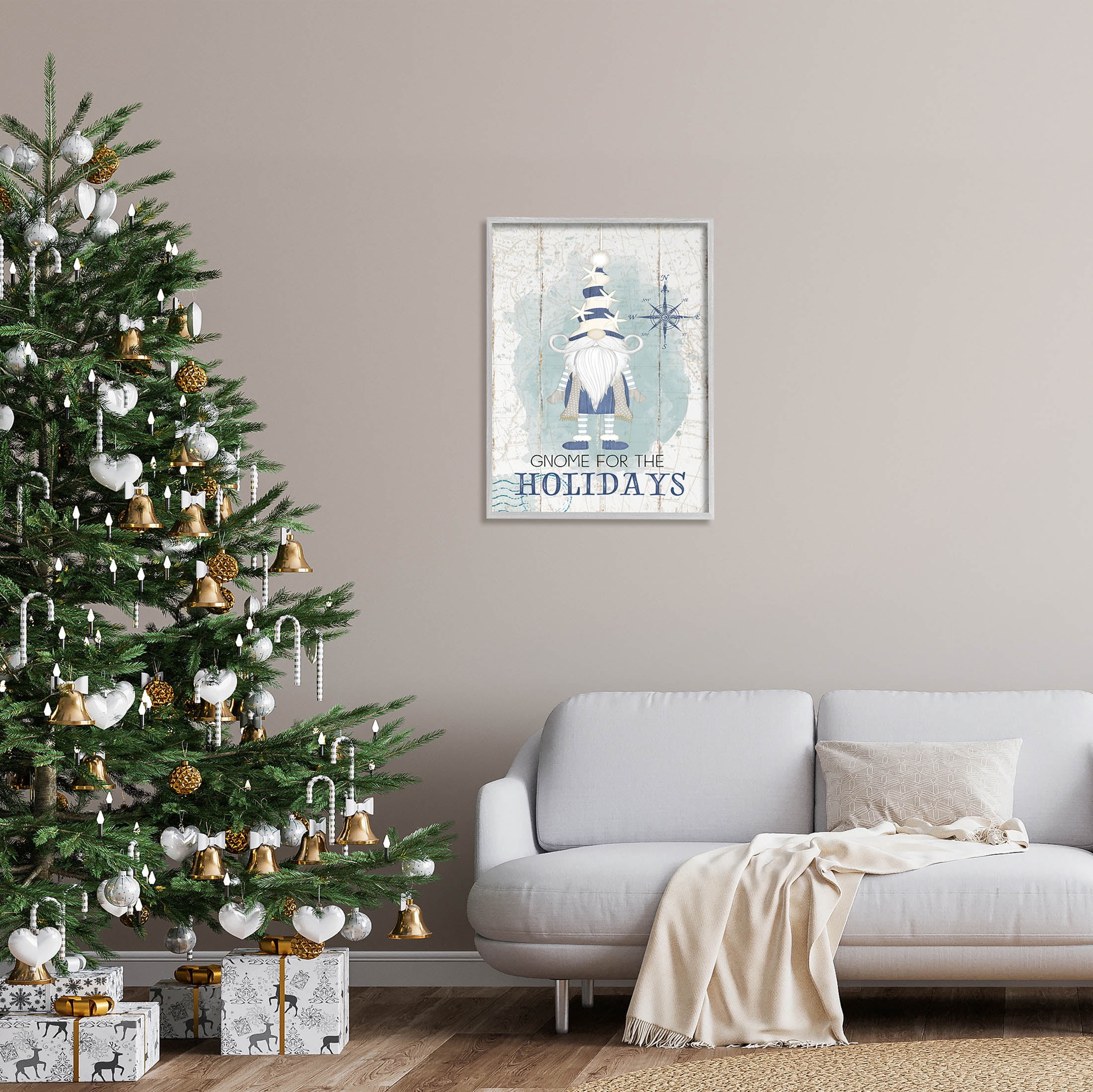 Stupell Industries Gnome For The Holidays Nautical Graphic Art Gray Framed Art Print Wall Art, Design by Jennifer Pugh