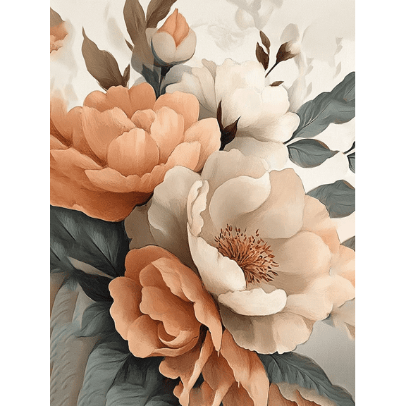 Elegant Peach and White Floral Canvas Wall Art， Perfect for Living Room， Bedroom， Dining Room， Office， and Hallway Decoration.