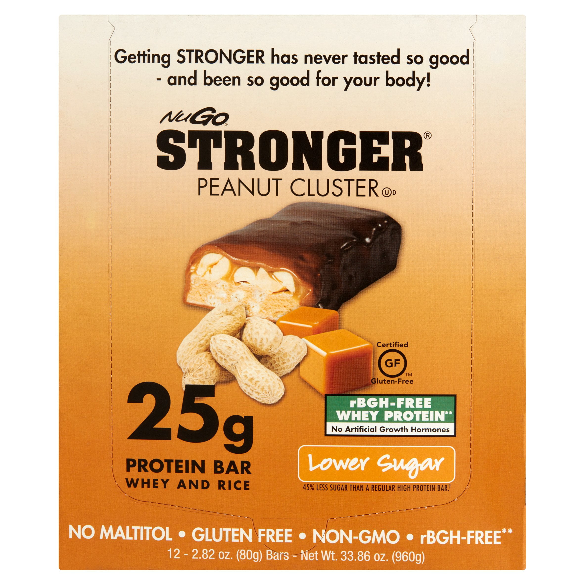 NuGo Stronger Protein Bar, Peanut Cluster, 25g Protein, 12 Ct