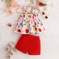 thumbnail image 4 of Outfit Toddler Girls Sleeveless Bowknot Fruits Prints T Shirt Tops Shorts Outfits Kids Clothes Girls Red 4 Years-5 Years, 4 of 6