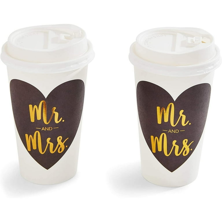 Bulk 144 Ct. Mr. & Mrs. Wedding Paper Coffee Cups with Lids