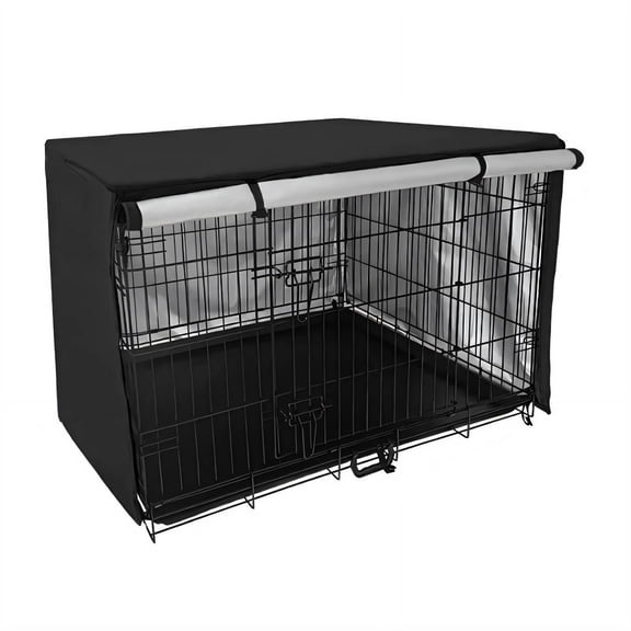 XIBUFE 2026 New Crate Covers for Dog Cages,Silver-Coated Waterproof Protective Cover for Dog Cage,Plastic Spring Locks Double Door Dog Crate Cover,L