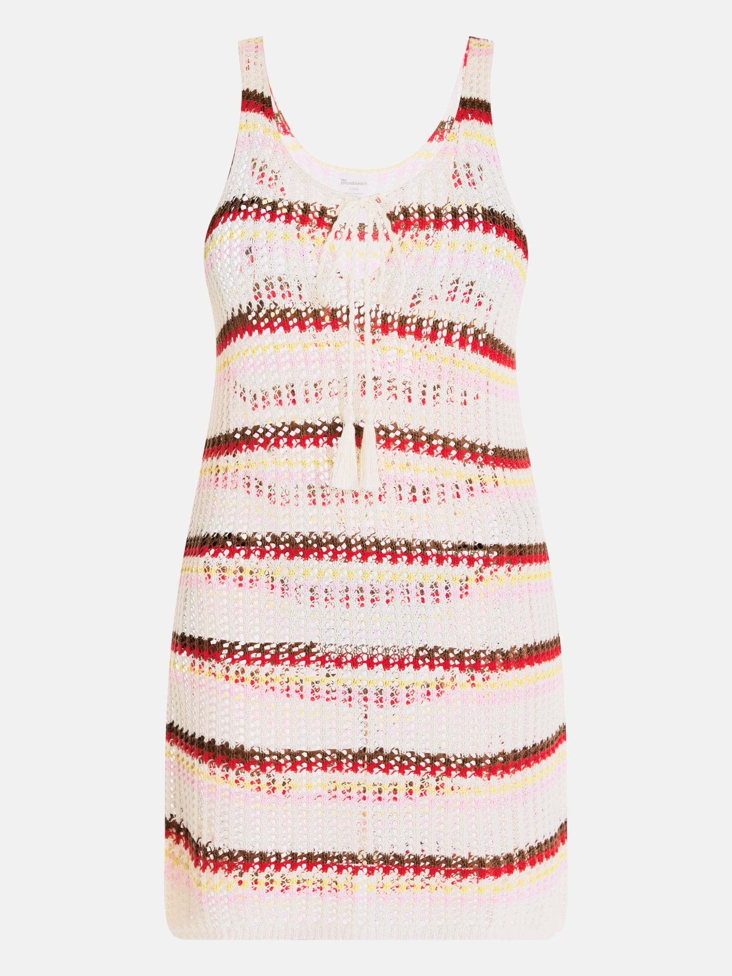 No Boundaries Striped Crochet Coverup Dress, Women’s XXS-XXL