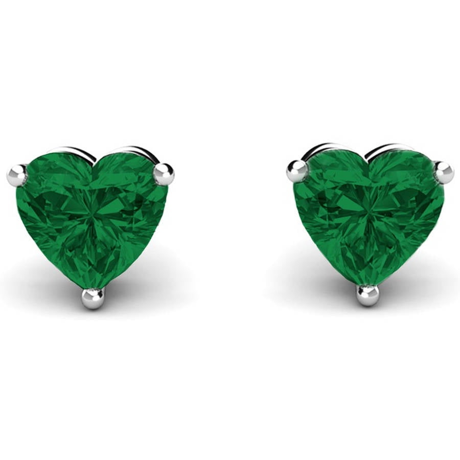 A&M - A&M Sterling Silver Heart Birthstone Earrings, Emerald - Walmart ...