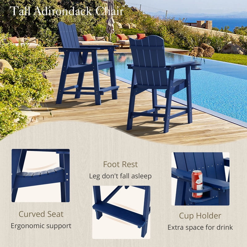 Dycanpo 25.6'' Tall Adirondack Chair with Cup Holder,Outdoor Bar Stools set of 4,HDPS-Navy Blue