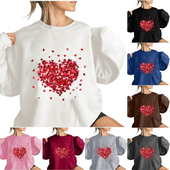 VBTAPA Womens Love Heart Sweatshirt Crewneck Long Sleeve Pullover Tops Trendy Casual Graphic Sweatshirts Valentine's Day Gifts for Girlfriend Black XXL