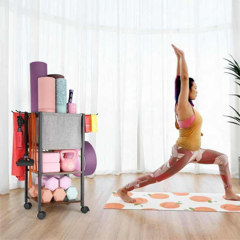 Wall Yoga Mat and Foam Roller Rack Stand, Wood 9 Tier Large Capacity  Pilates/Exercise Mats Storage Holder Shelf, Fitness Room/Home Yoga Mats