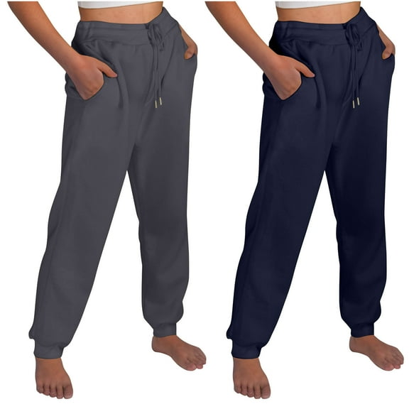 CLOISE Womens Sweatpants Joggers 2 Pack Baggy Fleece Lined Jogger Sweatpants Soft Petite Tall Elastic Bottom Trousers Navy Workout Elastic Waist Drawstring Solid Sweatpants with Pockets Winter Pants