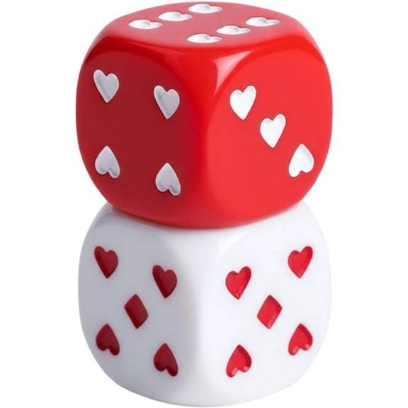 2 Pcs Heart Dice, Red White Heart Pattern 6 Sided Dice for Theme Party Board Games