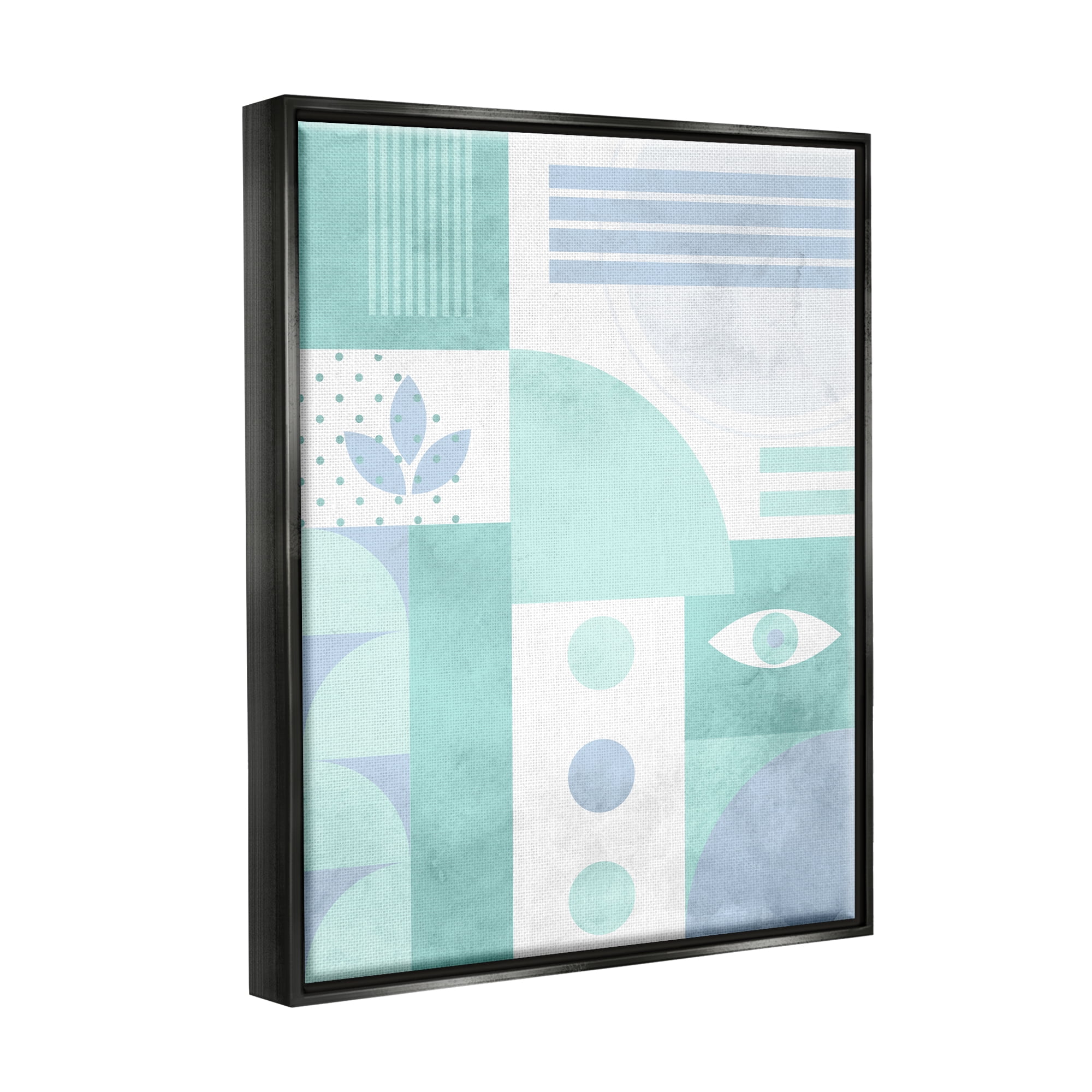 Stupell Industries Green Geometric Pattern Abstract Painting Black Floater Framed Art Print Wall Art, 25 x 31