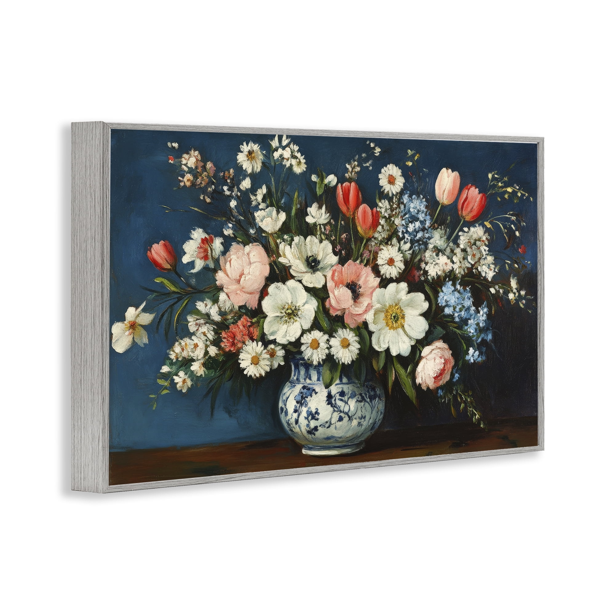 Stupell Industries Colorful Bouquet in Vase Gray Framed Giclee Art, design by Petal Prints Design