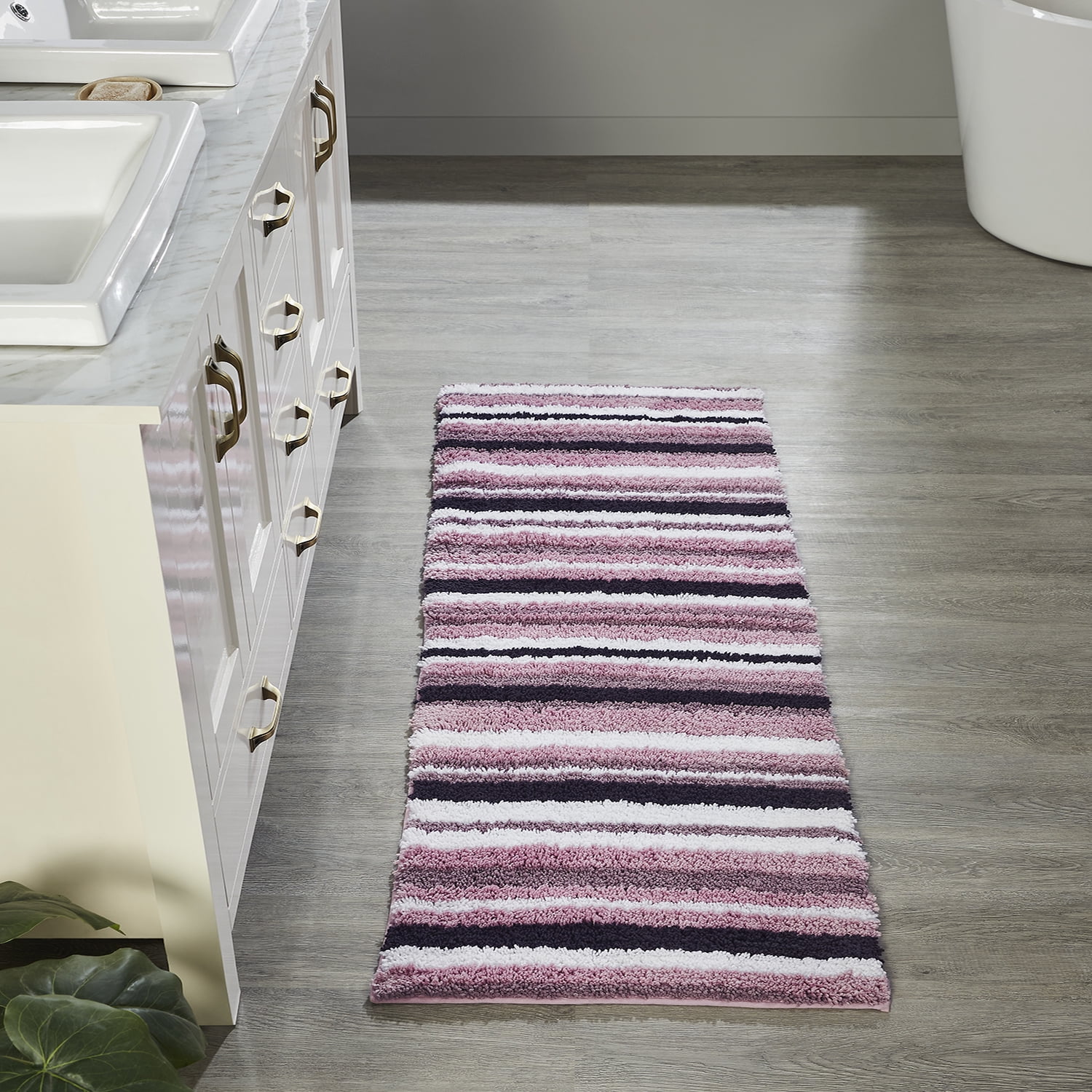 Better Trends 4 Piece Bathroom Rug Set 100% Polyester Soft Water Absorbent Non Slip Bath Mat Machine Washable Rug Griffie Collection - Purple