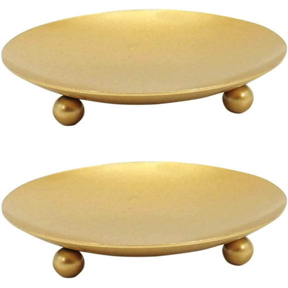 Iron Plate Candle Holder 4.3" Dia Round Decorative Candle Plate Base Holders Metal Candle Stand for LED Pillar Wax Candles Party Decor 2Pcs