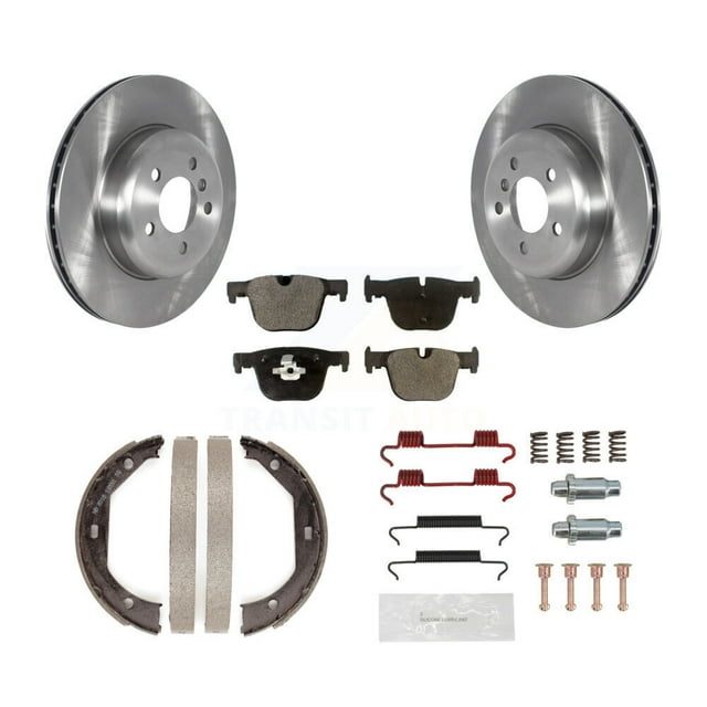 Transit Auto Rear Disc Rotors Semi-Metallic Pads Parking Brake Shoes and Hardware Kit for Car 2017-2018 BMW 340i GT xDrive with M Performance Brakes K8F-105098