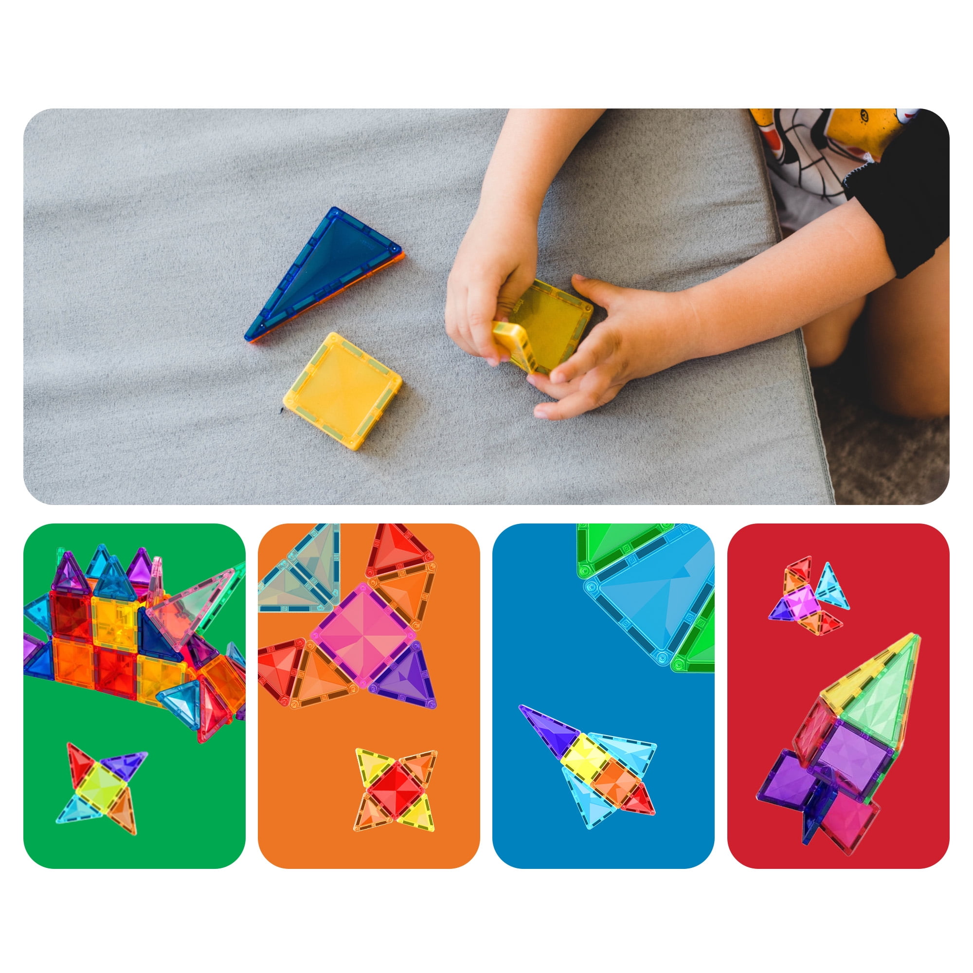 PicassoTiles Mini Magnetic Tiles for Kids – 80PCS STEM Construction Building Blocks Travel Toy Set