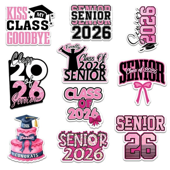 10 Pcs Senior Class of 2026 Sticker Pack – Vinyl Stickers, Graduation, Pink & Bold, Senior Year, High School Graduation, Class Pride