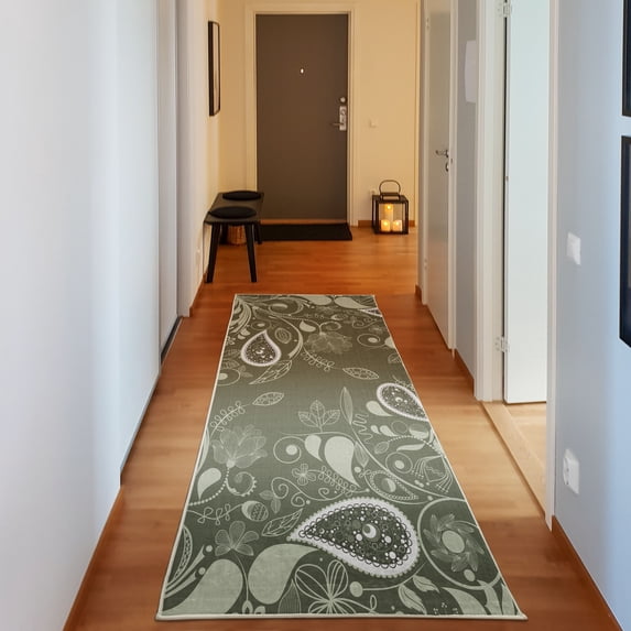 Paisley Decorative Rug, Oriental Motifs with Swirled Branch and Flower Pattern Bohemian Illustration, Quality Carpet for Bedroom Dorm and Living Room, 6 Sizes, Army Green, by Ambesonne