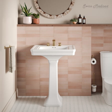 Voltaire 26" Two-Piece Rectangle Pedestal Sink with 3-Hole Widespread Faucet Holes in Glossy White