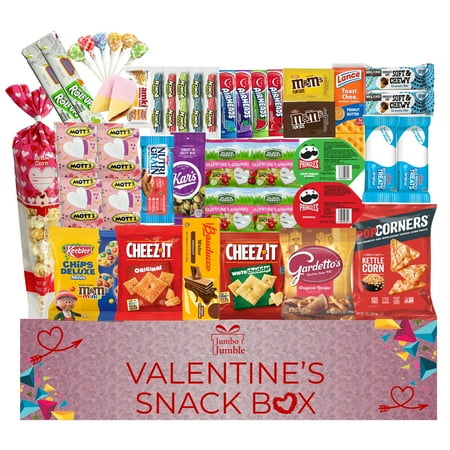 Jumbo Jumble Valentine’s Snack Box College Care Package (45 Count) Fun Romantic Gift Idea Assortment Cookies Chips Snacks Variety Pack Boyfriend Girlfriend Kids Adults Men Women Student