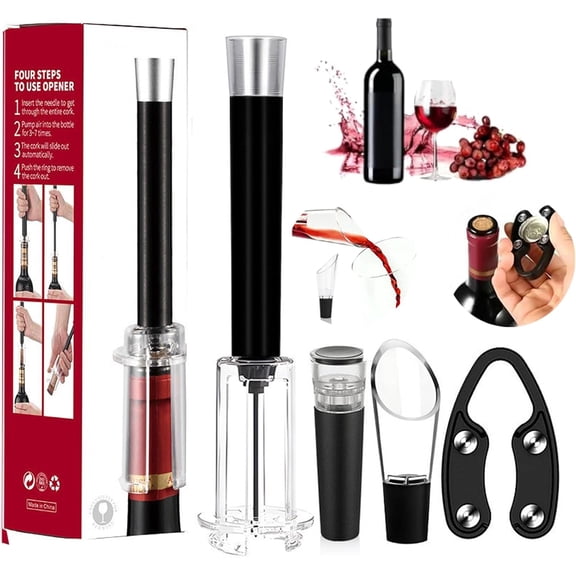 Wino on the Go Wine Opening Set Kit, 4-in-1 Air Pressure Bottle Opener with Foil Cutter, Aerating Pourer and Vacuum Stopper, Wino on the Go Gift Set for Easy, Clean Wine Opening