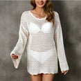 thumbnail image 6 of XPMWRP Women's Long Sleeve Swimsuit Cover Up Summer Beach Vacation Clothes Crochet Knit Bathing Suit Swimwear Mini Dress White M, 6 of 7