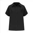 thumbnail image 2 of Camisa Estilo Boyfriend A Rayas Fruncidas para Mujer, Informal, con Cuello Corto, Mangas , Botones y Bolsillo, Color Negro XXXL, 2 of 7