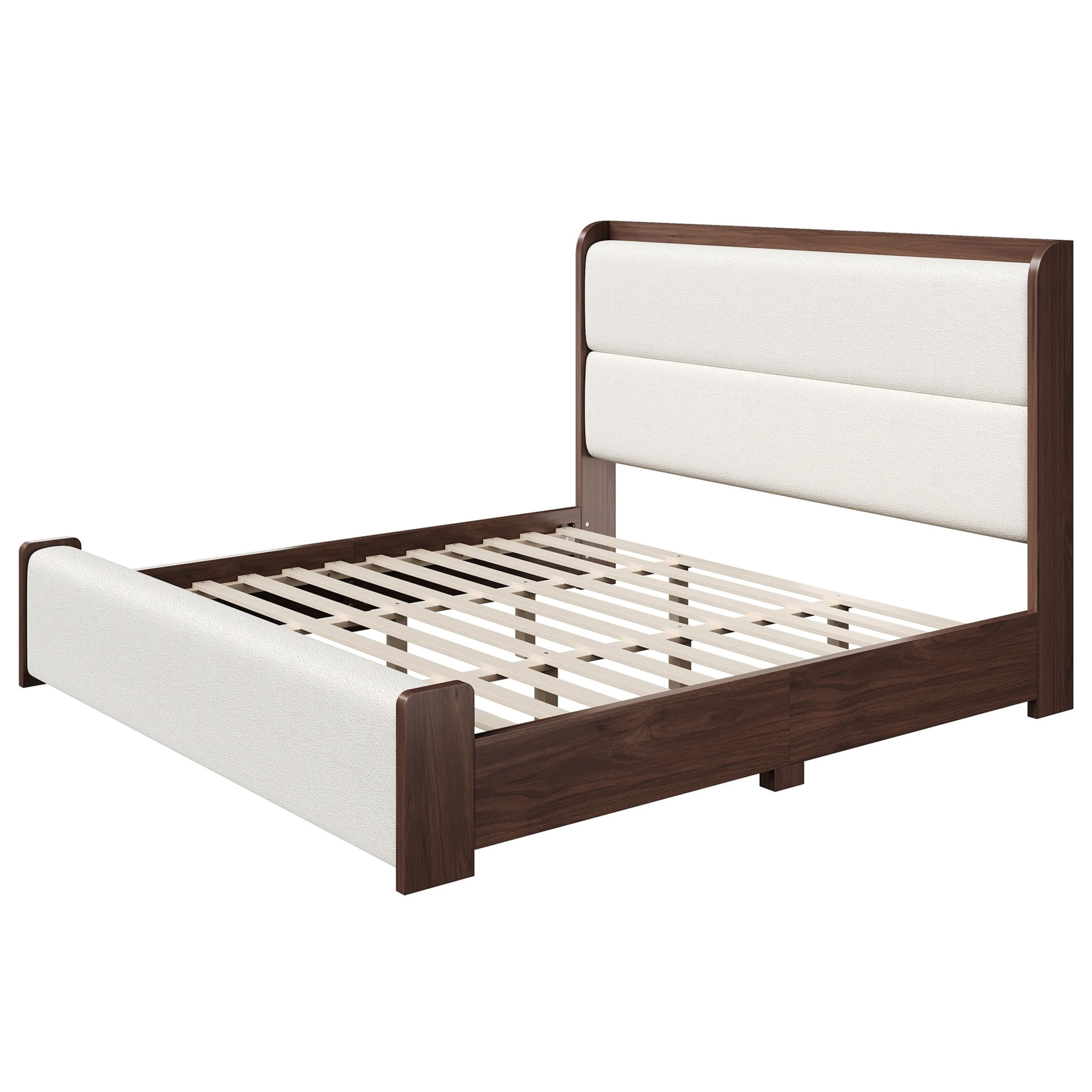 Christopher Knight Home King Wood Platform Bed with Boucle Upholstered Headboard and Footboard, Brown