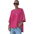thumbnail image 1 of Camisetas Oversize para Mujer, Camisetas Vintage de Algodón, Cuello Redondo, Corta, Túnicas Lavadas de Verano. Rosa Roja S, 1 of 10