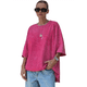 thumbnail image 1 of Camisetas Oversize para Mujer, Camisetas Vintage de Algodón, Cuello Redondo, Corta, Túnicas Lavadas de Verano. Rosa Roja M, 1 of 10