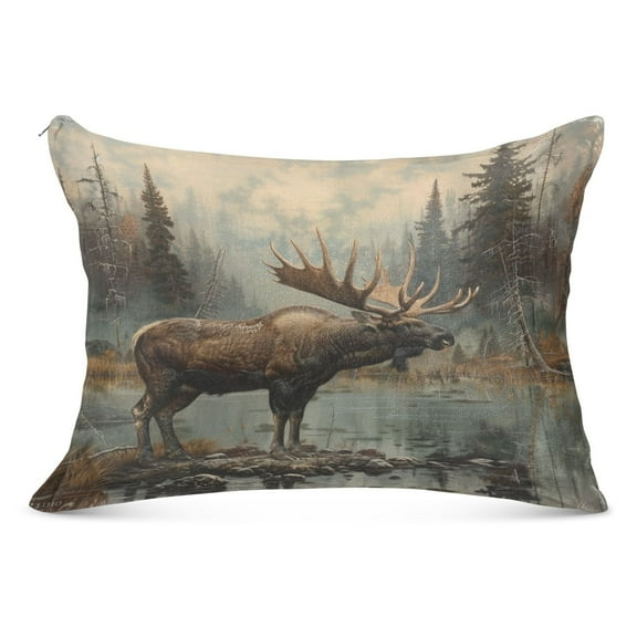 Plush Pillow Cases Standard Size Ultra Soft Warm Pillowcases with Zipper Elk at Water Edge in Forest 20"x26"
