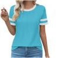 thumbnail image 4 of asjyhkr T-Shirts d'Été pour Femmes à Col Rond, Chemises à Carreaux à Manches Courtes, Tendance, Décontractées, Extensibles, Confortables, Blouses à Blocs de Couleur, 4 of 4