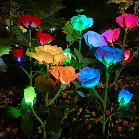 Deals of The Day Clearance! Gosuguu Solar Garden Lights, Color Changing Rose Flowers Outdoor Lights, 7 Color Solar LED Lights for Yard, Garden, Outdoor Patio & Landscape Decor