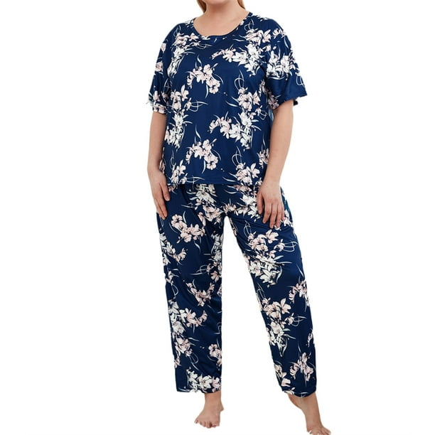 2 Piece Plus Size Women's Sleep Top with Pajama Short Sleeve Matching