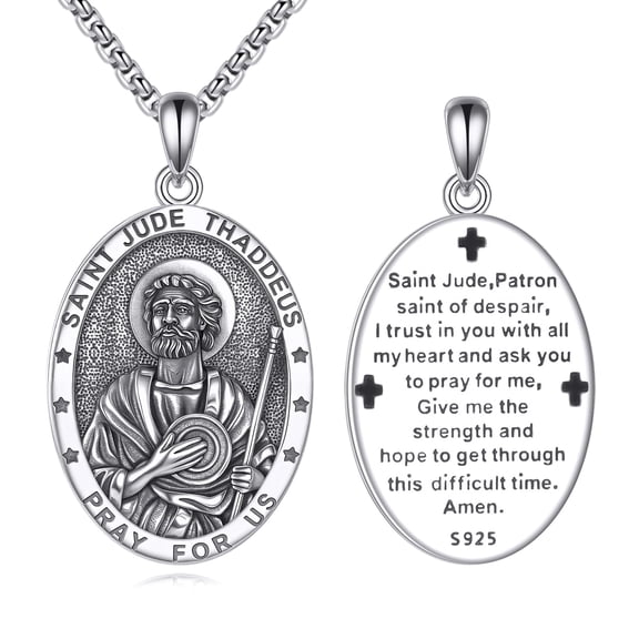 Saint Jude Thaddeus Necklace for Men Women 925 Sterling Silver Patronus Medal Amulet Jewelry Gifts