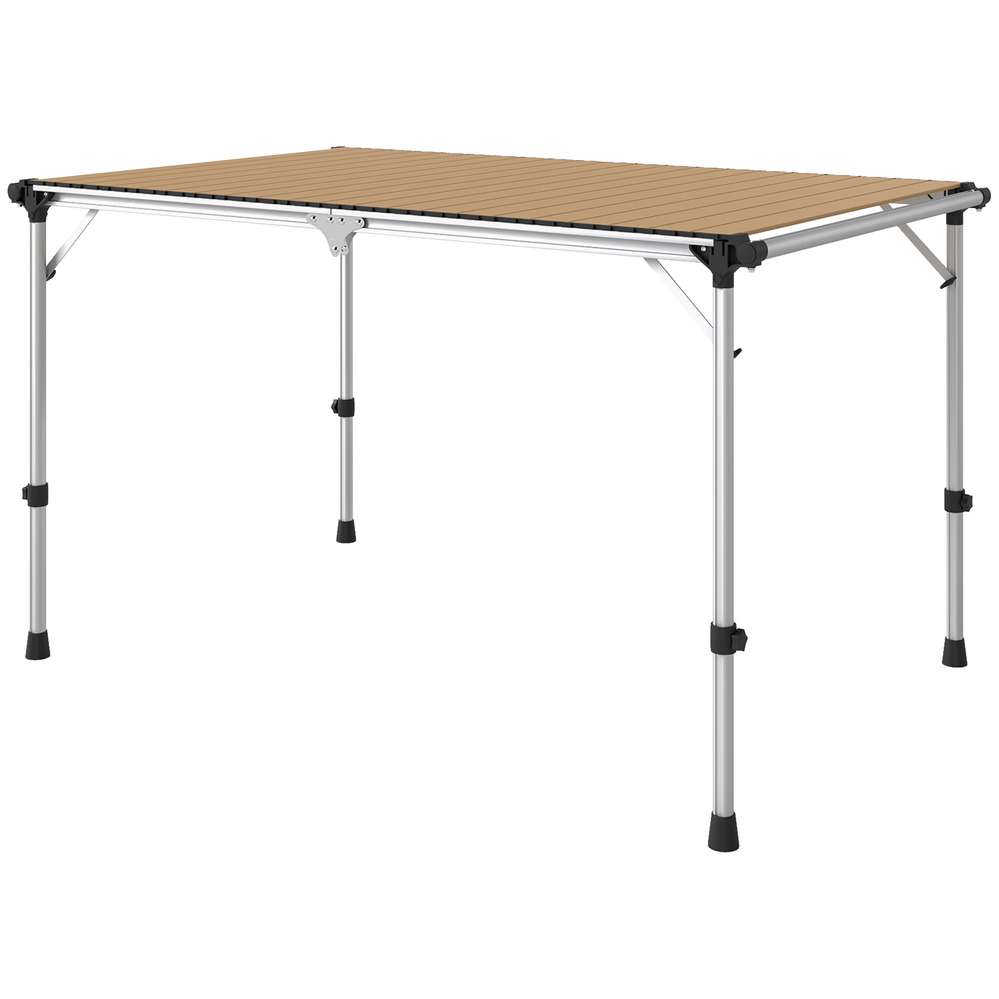 Adjustable Height Aluminum Picnic Table, Light Brown Anodized Rust-Free Portable Folding Table for Outdoor Dining Cooking Workstation, Supports 66 lbs
