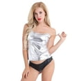 thumbnail image 3 of YONGHS Women's Shiny Metallic PVC Leather Camisole Spaghetti Straps Rave Dance Vest Tank Top Clubwear Silver S, 3 of 7