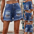 thumbnail image 5 of Nkmbld Womens Ripped Jean Shorts Frayed Hem Button Fly Casual Beach Vacation Denim Shorts, 5 of 8