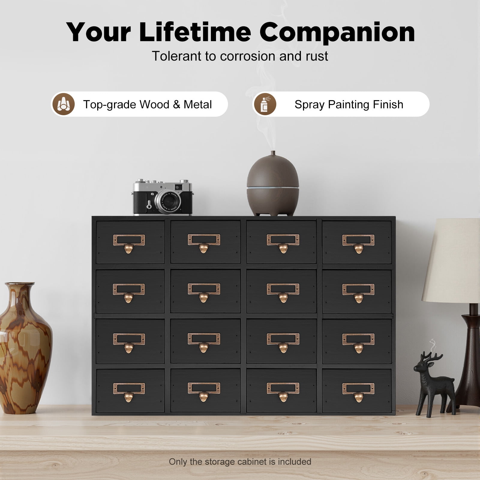 Peakora Vintage Wooden Cabinet Black 16 Drawer Chinese Medicine Desk Drawer Organizer Rustic Wooden Small Storage Box for Living Rooms Bedrooms Study Rooms