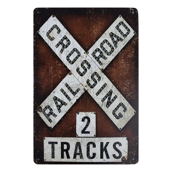 Size: 12x8 Inches Railroad Crossing Tin Sign Vintage Metal Wall Decor for Home